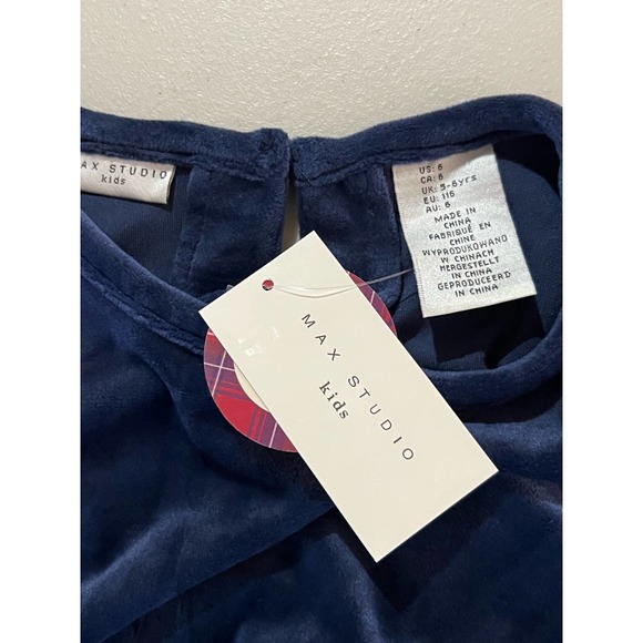 MAX STUDIO LONG SLEEVED VELOR TOP GIRLS MIDNIGHT BLUE SIZE 6 - Picture 3 of 3